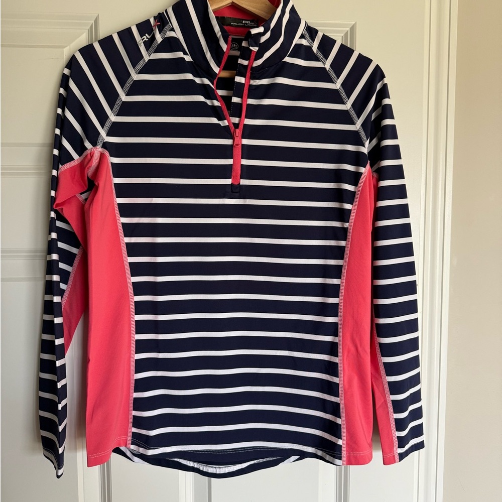 Ralph Lauren Navy and Pink Striped Long Sleeve Top